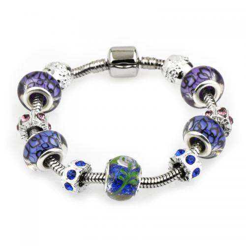 Zinc Alloy European Bracelets, with Crystal & Lampwork, fashion jewelry & Unisex [
