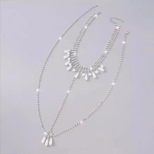 Zinc Alloy Body Chain, with Rhinestone & Plastic, fashion jewelry & for woman & with rhinestone, silver color 