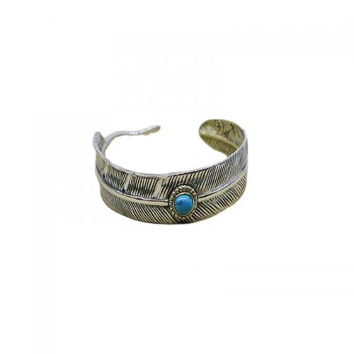 Brass Cuff Bangle, with turquoise, antique silver color plated, vintage & for man, Inner Approx 60mm 