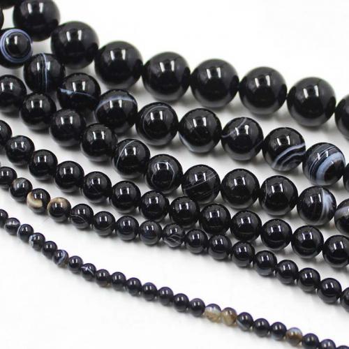 Natural Lace Agate Beads, Round, DIY black 