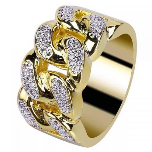 Латунное кольцо с стразами, Латунь, плакирован золотом, ювелирные изделия моды & разный размер для выбора & Мужский & со стразами, не содержит никель, свинец, продается PC