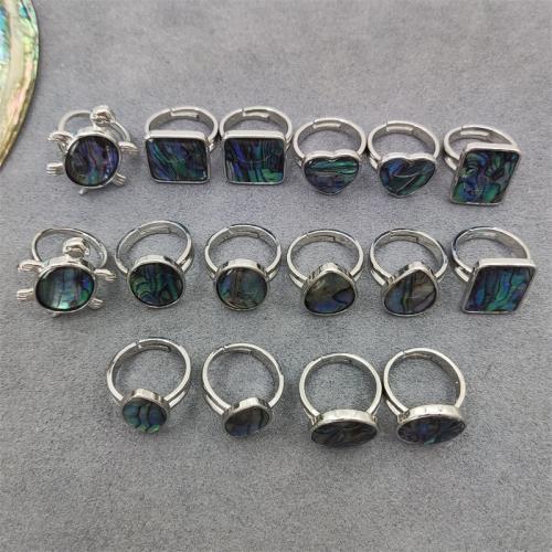 Shell Finger Ring, Abalone Shell, with Brass & Zinc Alloy, silver color plated, random style & fashion jewelry & Unisex & mixed, mixed colors, inner ~20mm 