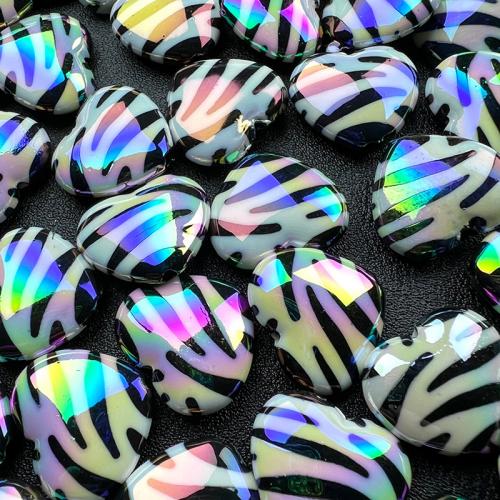Plating Acrylic Beads, Heart, colorful plated, DIY & leopard pattern, 20mm, Approx 