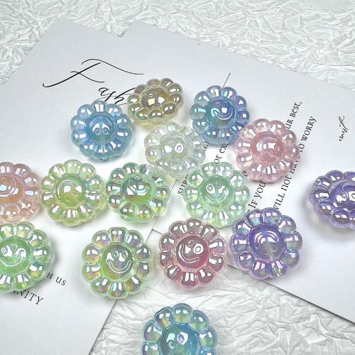 Plating Acrylic Beads, Flower, UV plating, DIY & luminated, mixed colors, 24mm, Approx 
