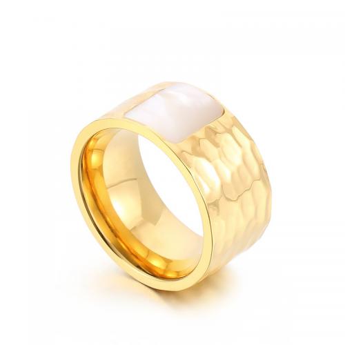 Stainless Steel Finger Ring, 304 Stainless Steel, with Shell, Donut, Vacuum Ion Plating, fashion jewelry & Unisex golden 