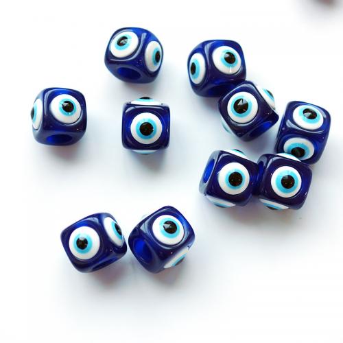 Evil Eye Lampwork Beads, Resin, Square, DIY & evil eye pattern blue 