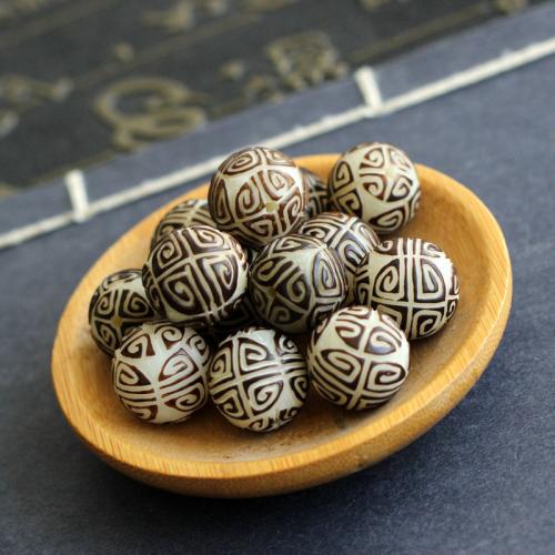 Perles en bois d'origine, Bodhi, Rond, gravé, DIY, 14mm, Vendu par PC