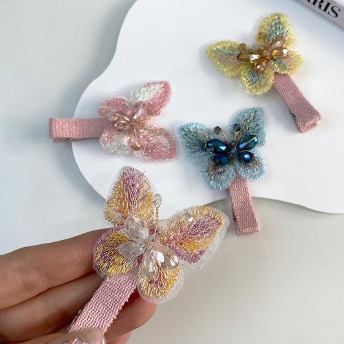Alligator Hair Clip, Cloth, with Glass & Zinc Alloy, Butterfly, fashion jewelry & for woman 