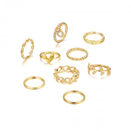 Zinc Alloy Ring Set, with Crystal, 9 pieces & fashion jewelry & for woman, gold 