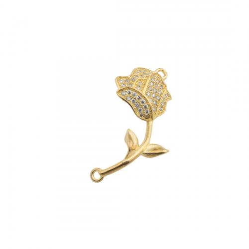 Cubic Zirconia Micro Pave Brass Connector, Flower, plated, DIY & micro pave cubic zirconia, gold Approx 1.5mm 