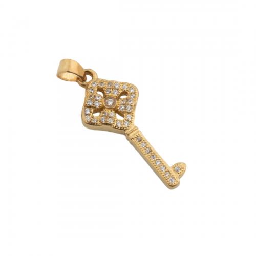 Cubic Zirconia Micro Pave Brass Pendant, Key, plated, DIY & micro pave cubic zirconia, gold Approx 3.5mm 