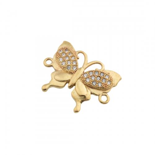 Cubic Zirconia Micro Pave Brass Connector, Butterfly, plated, DIY & micro pave cubic zirconia, gold Approx 1.5mm 