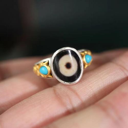 Brass Cuff Finger Ring, with Tibetan Agate, plated, vintage & Unisex & adjustable, US Ring [