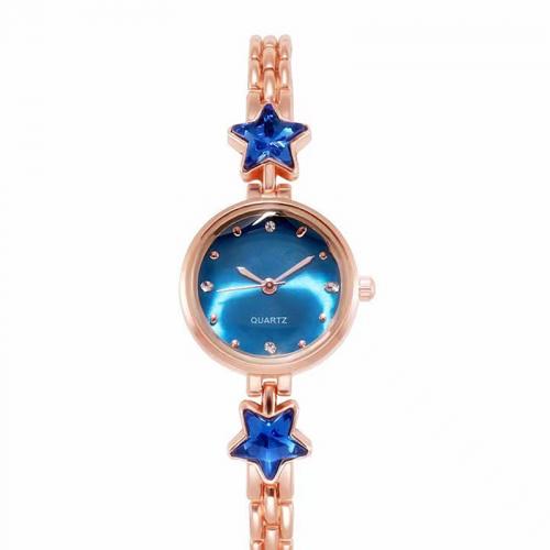 Zinc Alloy Watch Bracelet, with Glass, Round, gold color plated, Life water resistant & Chinese movement & for woman & with rhinestone 