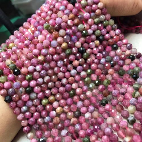 Natürlicher Turmalin Perlen, rund, poliert, DIY & facettierte, gemischte Farben, Length about 6-6.5mm, Länge:ca. 38 cm, verkauft von Strang