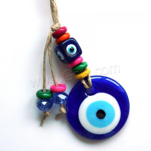 Evil Eye Key Chain, Glass, with Linen & Resin, Round, evil eye pattern multi-colored, 40mm cm 