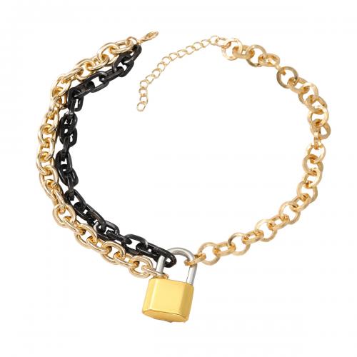 Zinc Alloy Necklace, with 7.3cm extender chain, Lock, plated, fashion jewelry & for woman, gold Approx 42.1 cm 