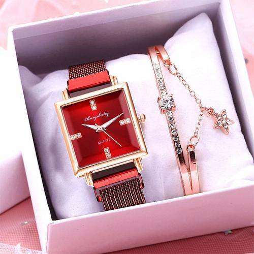 Zinc Alloy Watch Bracelet, with Glass, Geometrical Pattern, plated, Chinese movement & for woman & with rhinestone, watch size bangle inner diameter 60mm 