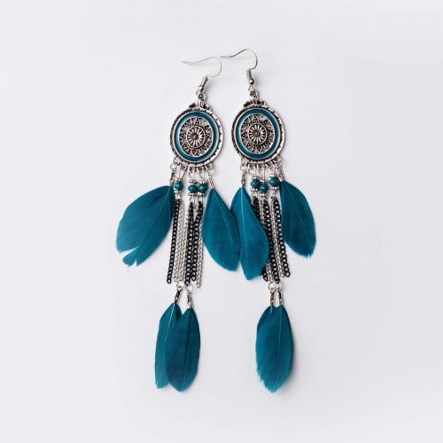 Fashion Feather Earring , Zinc Alloy, with Feather, plated, vintage & fashion jewelry & for woman & enamel 80mm 