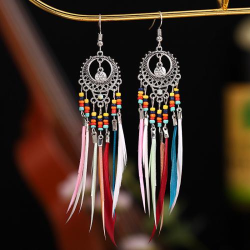 Fashion Feather Earring , with Seedbead & Zinc Alloy, plated, fashion jewelry & Bohemian style & for woman 