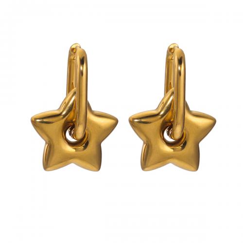 Edelstahl Baumeln Ohrring, 304 Edelstahl, Stern, Modeschmuck & für Frau, goldfarben, 19.5x32mm, verkauft von Paar