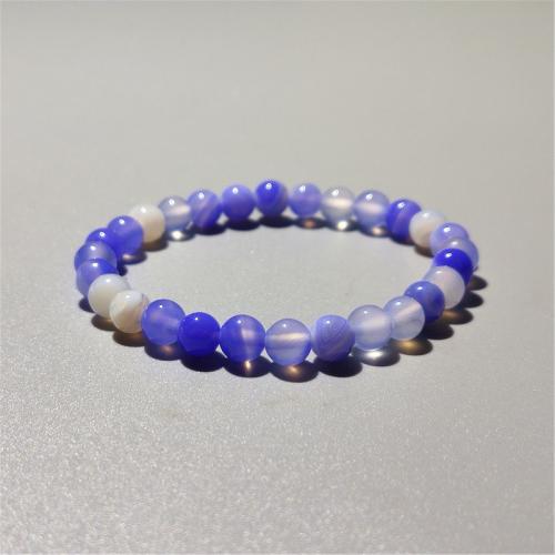 Agate Bracelets, Round, fashion jewelry & Unisex, blue Approx 18 cm 
