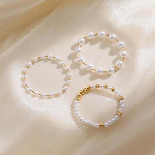 Plastic Pearl Bracelets, Brass, with ABS Plastic Pearl, Round, gold color plated & for woman cm 