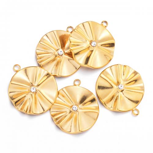 Stainless Steel Pendants, 304 Stainless Steel, Round, gold color plated, DIY & with rhinestone 