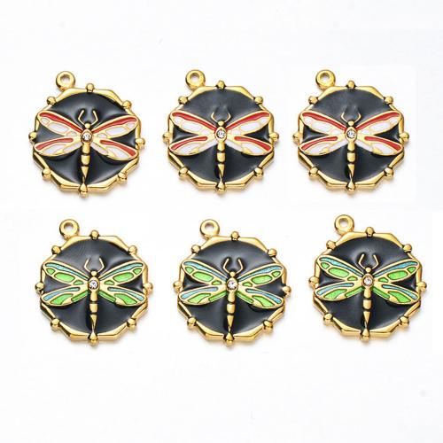 Enamel Stainless Steel Pendant, 304 Stainless Steel, Dragonfly, gold color plated, DIY & with rhinestone 