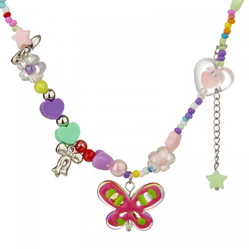 Acrylic Necklace, 304 Stainless Steel, with Nylon Cord & Acrylic, with 5CM extender chain, Butterfly, plated, for woman, multi-colored Approx 36 cm 
