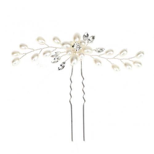 Hair Stick, Iron, with brass wire & Rhinestone & Plastic Pearl, fashion jewelry & for woman 