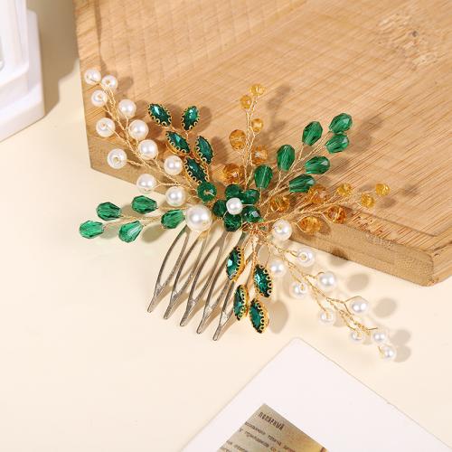 Decorative Hair Combs, Iron, with Crystal & Plastic Pearl, fashion jewelry & for woman, gold 