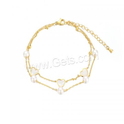 Bracelets en acier inoxydable bijoux, Acier inoxydable 304, avec perle de plastique, Double couche & bijoux de mode & pour femme, doré Environ 260 mm, Vendu par PC