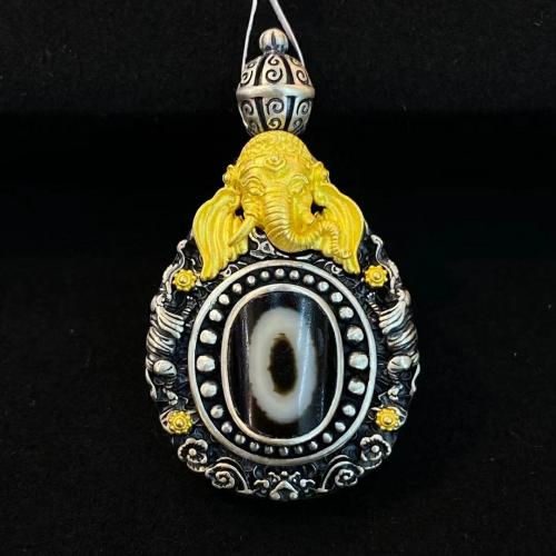 Agate Brass Pendants, with Tibetan Agate, Elephant, plated, vintage & DIY 
