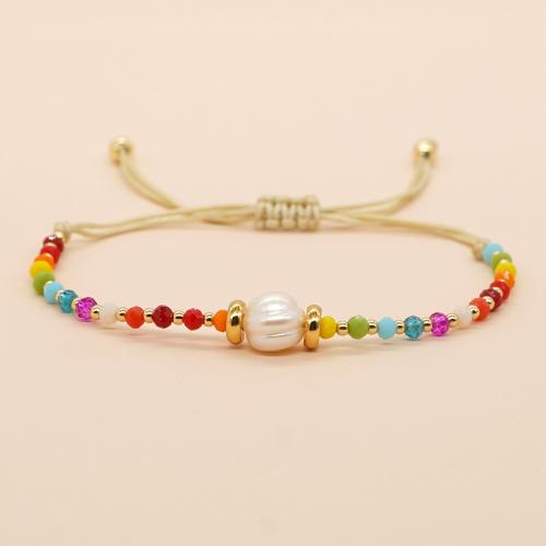 Crystal Bracelets, with Knot Cord & pearl & Brass, gold color plated, Adjustable & fashion jewelry & Unisex, mixed colors Approx 28 cm 