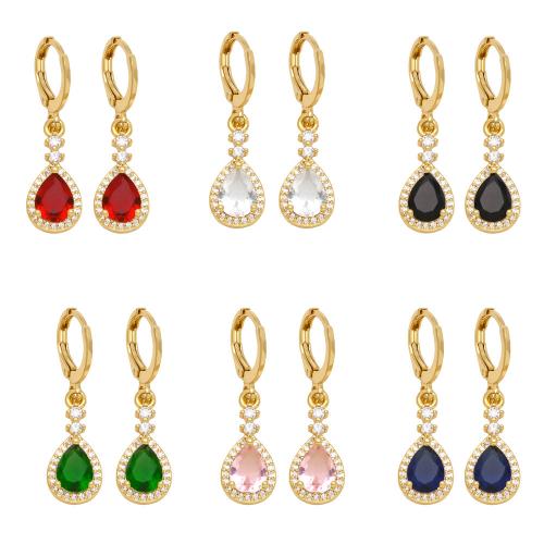 Cubic Zirconia Micro Pave Brass Earring, Teardrop, plated, fashion jewelry & micro pave cubic zirconia 