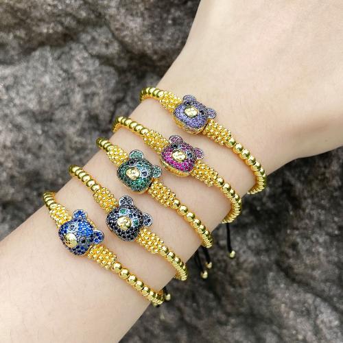 Cubic Zirconia Micro Pave Brass Bracelet, with Nylon Cord, Bear, plated, fashion jewelry & micro pave cubic zirconia cm 
