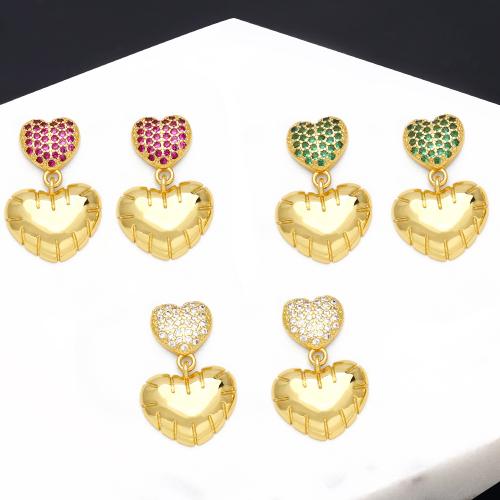 Cubic Zirconia Micro Pave Brass Earring, Heart, plated, fashion jewelry & micro pave cubic zirconia 