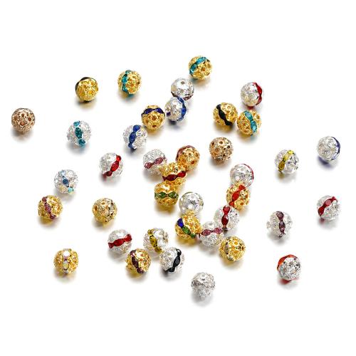 Strass Messing Perlen, rund, plattiert, DIY & mit Strass & hohl, keine, 6mm, Bohrung:ca. 1mm, 10PCs/Tasche, verkauft von Tasche