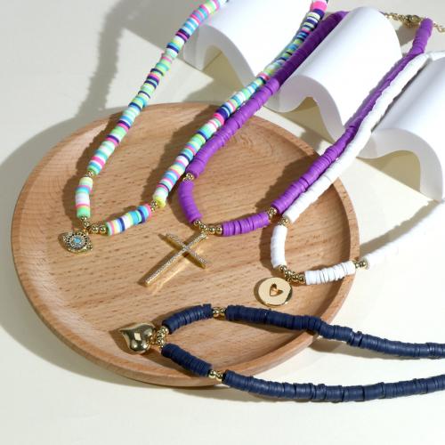 Fimo Schmuck Halskette, Messing, mit Polymer Ton, mit Verlängerungskettchen von 5cm, handgemacht, Modeschmuck & verschiedene Stile für Wahl & für Frau, Länge:ca. 40 cm, verkauft von PC