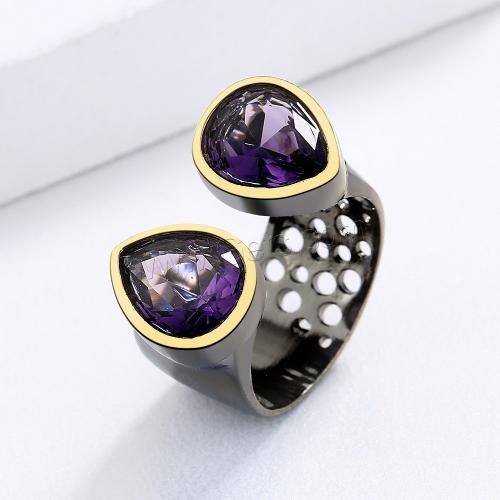 cristal anillo de dedo de latón, metal, con Cristal, Joyería & diverso tamaño para la opción & para mujer, Vendido por UD