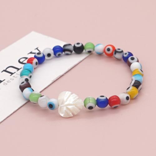 Lampwork Bracelets, with White Shell, Leaf, fashion jewelry & Unisex, mixed colors Approx 18 cm 