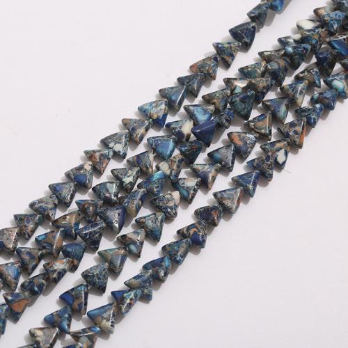 Perle empereur Pierre , Jaspe d'impression, triangle, DIY, couleur bleu foncé, 10mm, Vendu par brin