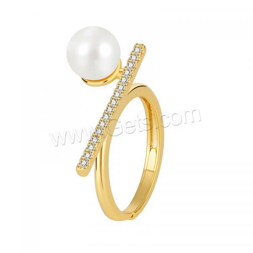 Cubic Zirconia Micro Pave Brass Finger Ring, with Shell Pearl, plated & micro pave cubic zirconia & for woman, golden 