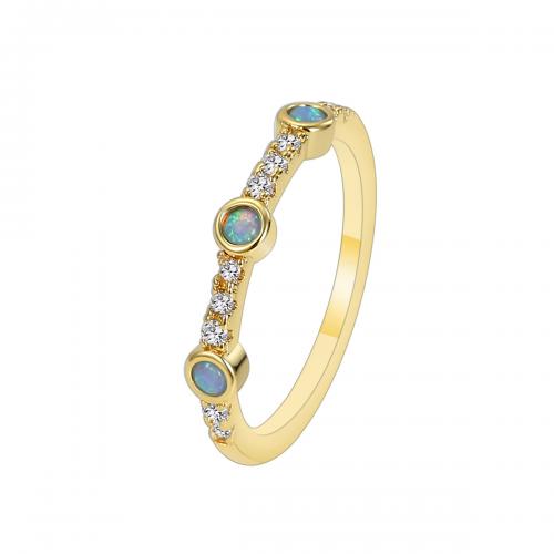 Cubic Zirconia Micro Pave Brass Finger Ring, with Opal, plated & micro pave cubic zirconia & for woman, golden 