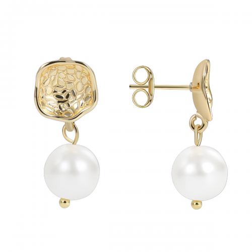 South Sea Shell Stud Earrings, Brass, with Shell Pearl, plated, for woman, golden 