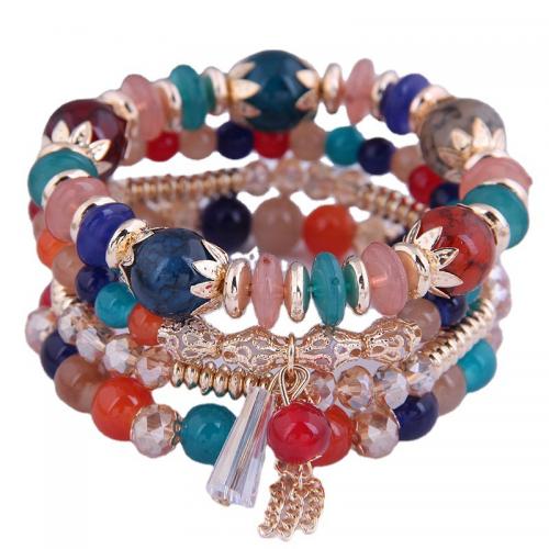 Crystal Bracelet Set, with Zinc Alloy, plated, multilayer & Bohemian style & for woman Approx 6.7 Inch 