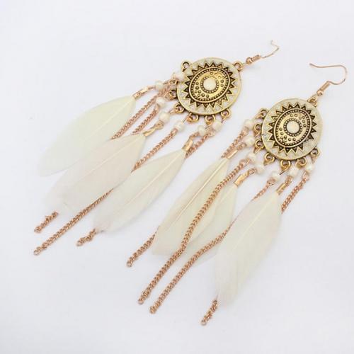 Fashion Feather Earring , with Seedbead & Zinc Alloy, gold color plated, fashion jewelry & Bohemian style & for woman & enamel 