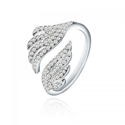 Cubic Zirconia Micro Pave Brass Finger Ring, Wing Shape, fashion jewelry & micro pave cubic zirconia & for woman, US Ring 