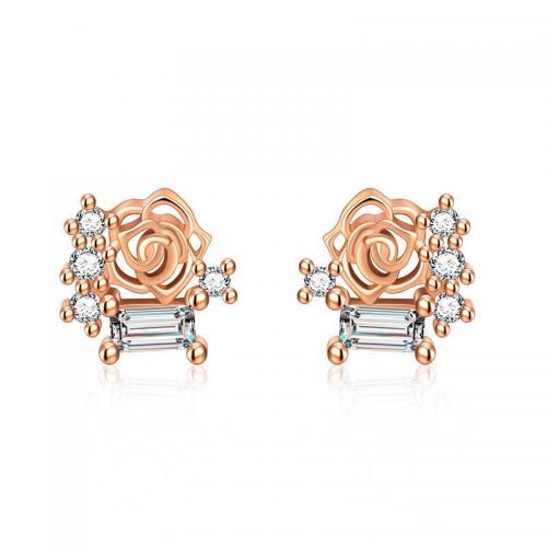 Cubic Zircon Brass Earring, Rose, plated, fashion jewelry & micro pave cubic zirconia & for woman 
